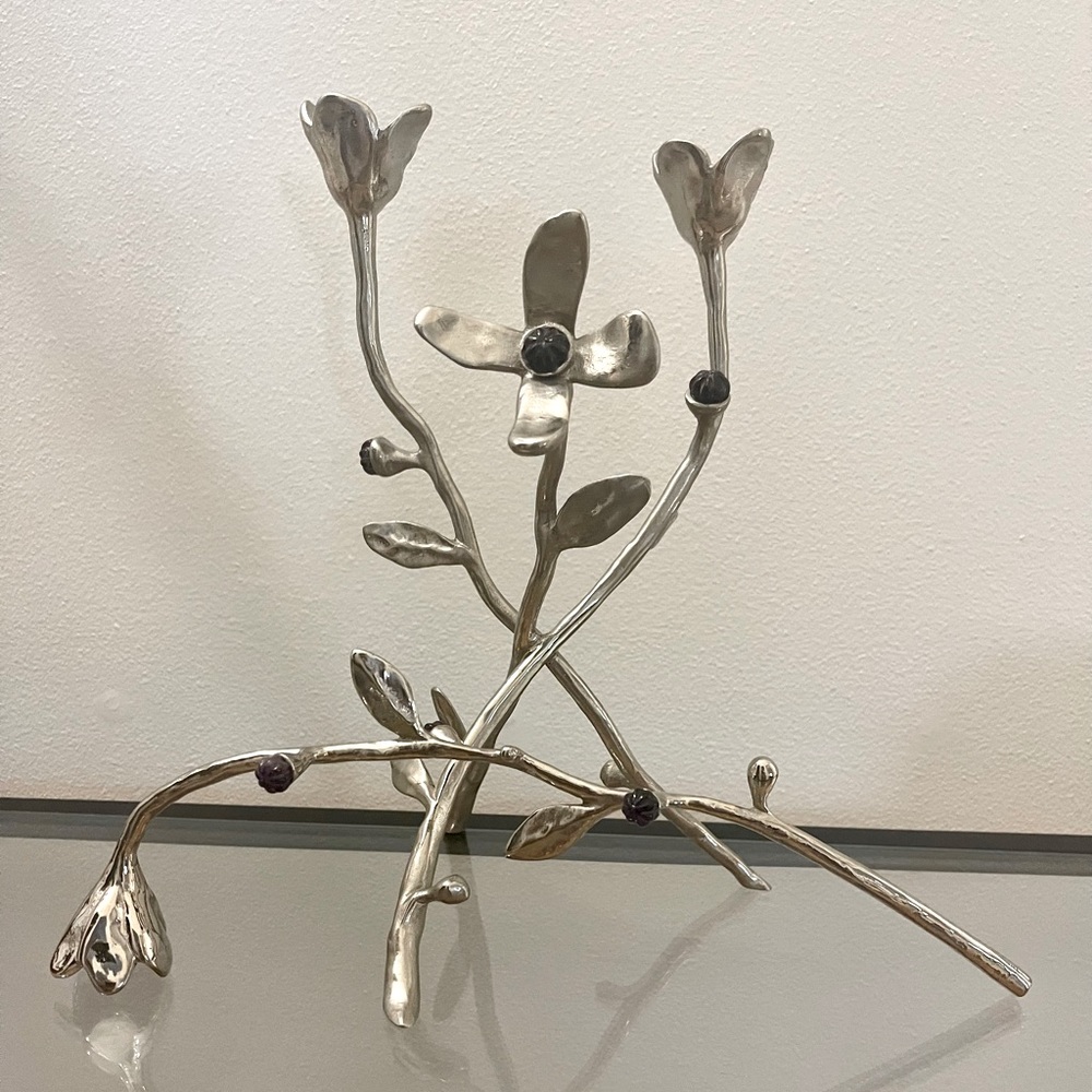 MICHAEL ARAM Fantasy Bloom Botanical Candelabra Candle Holder Snuffer Amethyst
